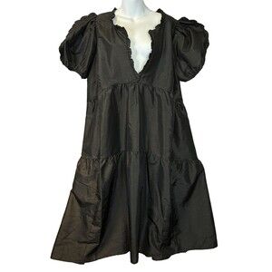 Kika Vargas Target Tiered Ruffle Puff Sleeve Airy Midi Pockets Dress Black 2XL